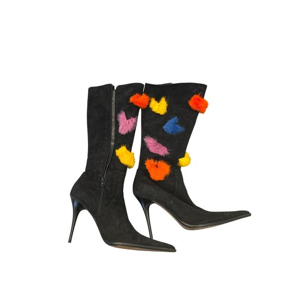 Vintage Mayis made in Italy 38.5 Fur Detail Heeled Boots - Picture 2 of 6